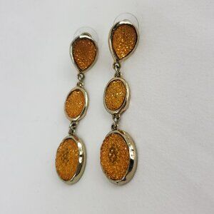 Amber & Silver 3 Tier Drop Dangle Earrings Friction Post Backs